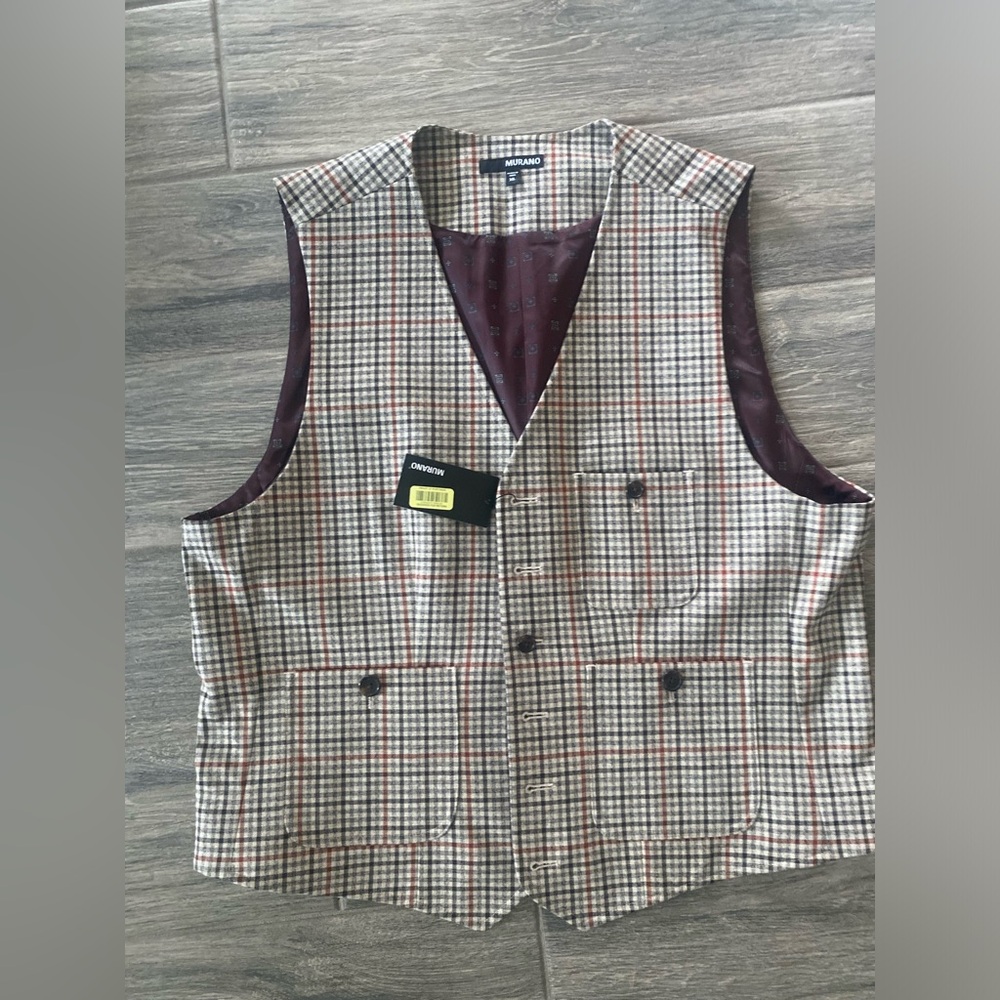 Murano Size XL Men's‎ Plaid Button up Vest NWT